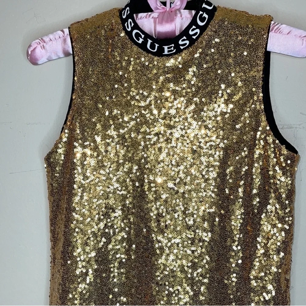 Guess Kids Gold Sequin Sleeveless Formal Shift Dress Size 12 Girls
